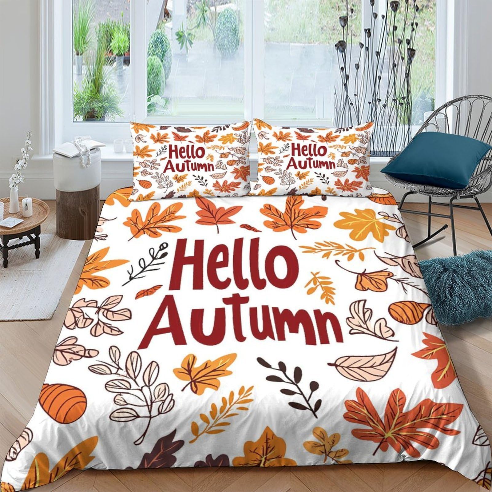 Ctjqhvkz Style-8 3D Printed Autumn Leaves Fitted Sheet Microfiber Soft Breathable Pumpkin Bed Cover For Bedroom Dorm Décor Single（135X200cm）
