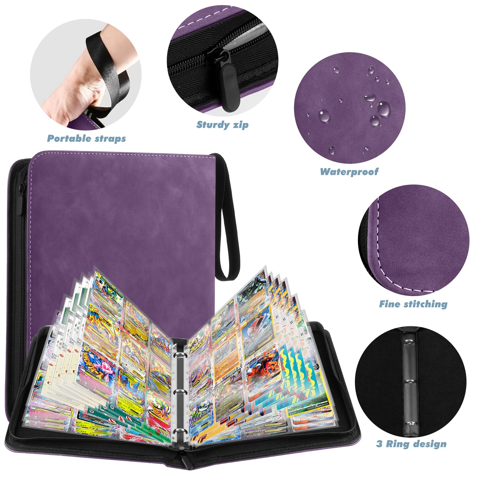 Album Cartas, Album para Cartas Magic, 900 Album Cromos, Álbum de Cartas Coleccionables, Carpeta Cartas Transparente, Morado - 4