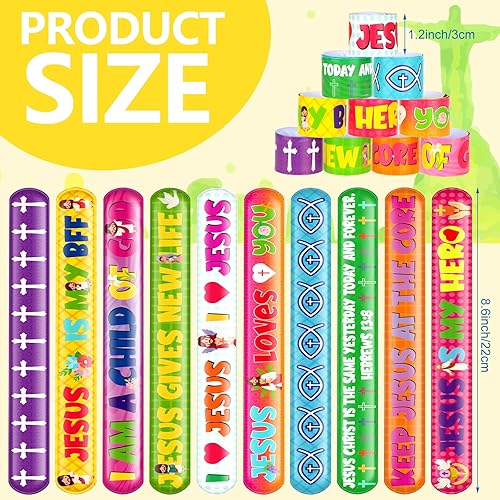 Miniatura 2 de Jenaai 100 pulseras cristianas para niños, pulseras religiosas a granel de bofetadas religiosas con versículos de la Biblia, pulseras religiosas de