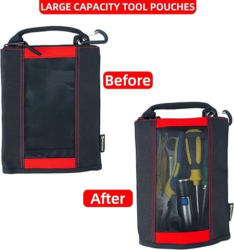 Miniatura 10 de MELOTOUGH Bolsa de herramientas de lona pequeña con cremallera, bolsa de herramientas con ventana de malla y clip de mosquetón (4, azul)