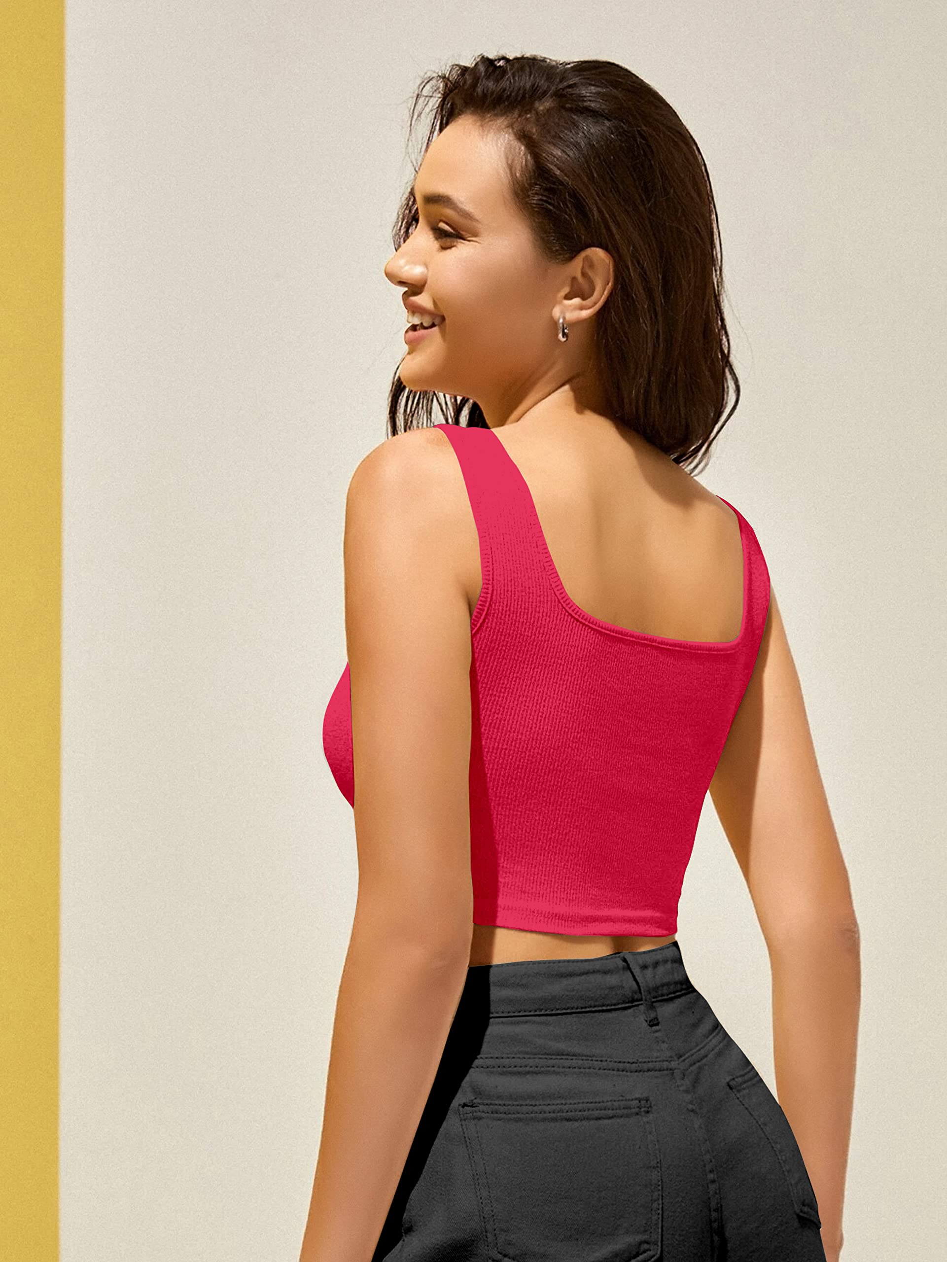 BERRY BIRD® Stylish Women's Sleeveless Square Neck Ribbed Crop Tops for Gym, Beach,and Casual Stylish Wear Tank Tops 4
