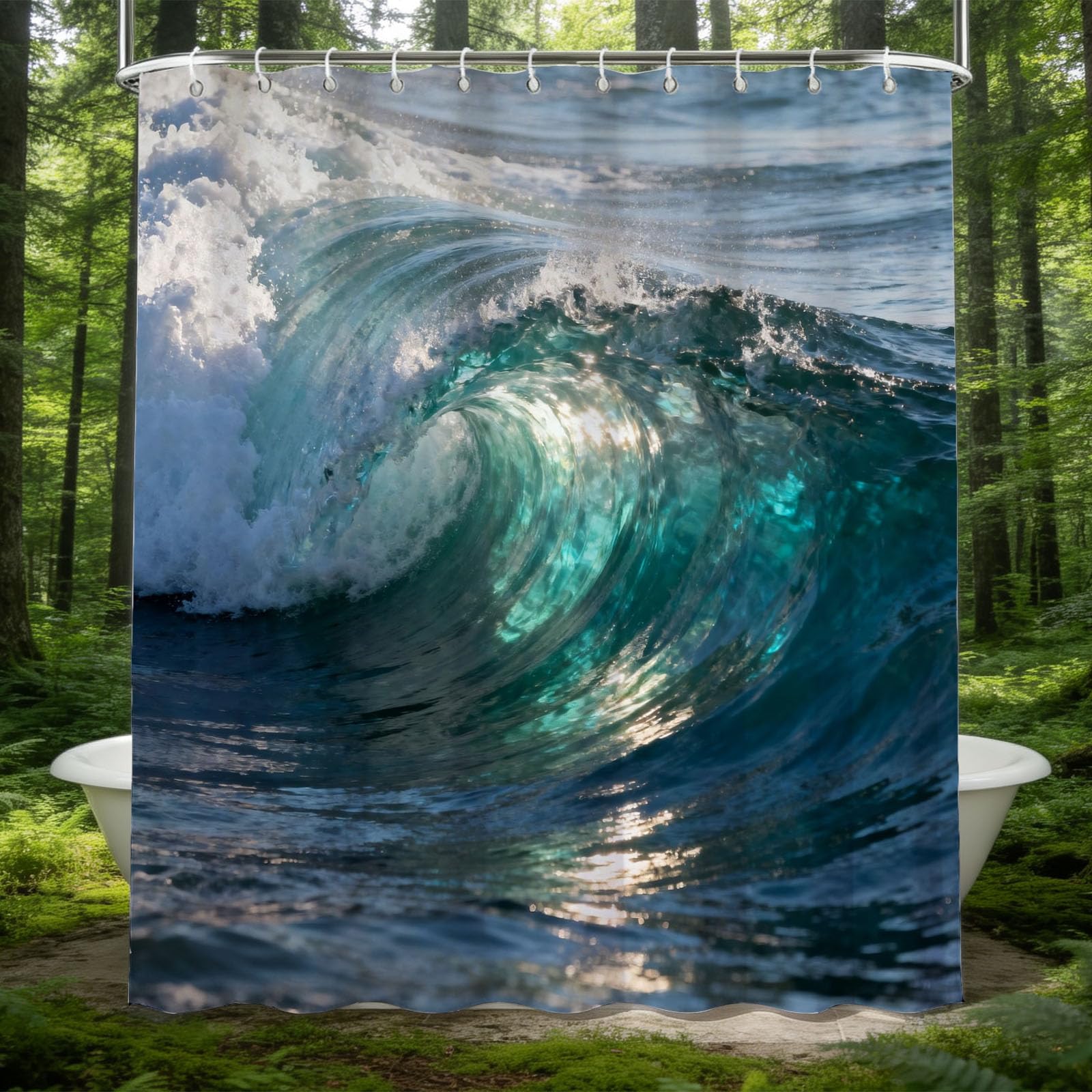Hongduo 3D Ocean Shower Curtain for Stalls Bathtubs Nature Scene Bathroom Decor Shower Curtain Set Polyester Fabric Waterproof 200x200cm/79X79 Inch with Hooks