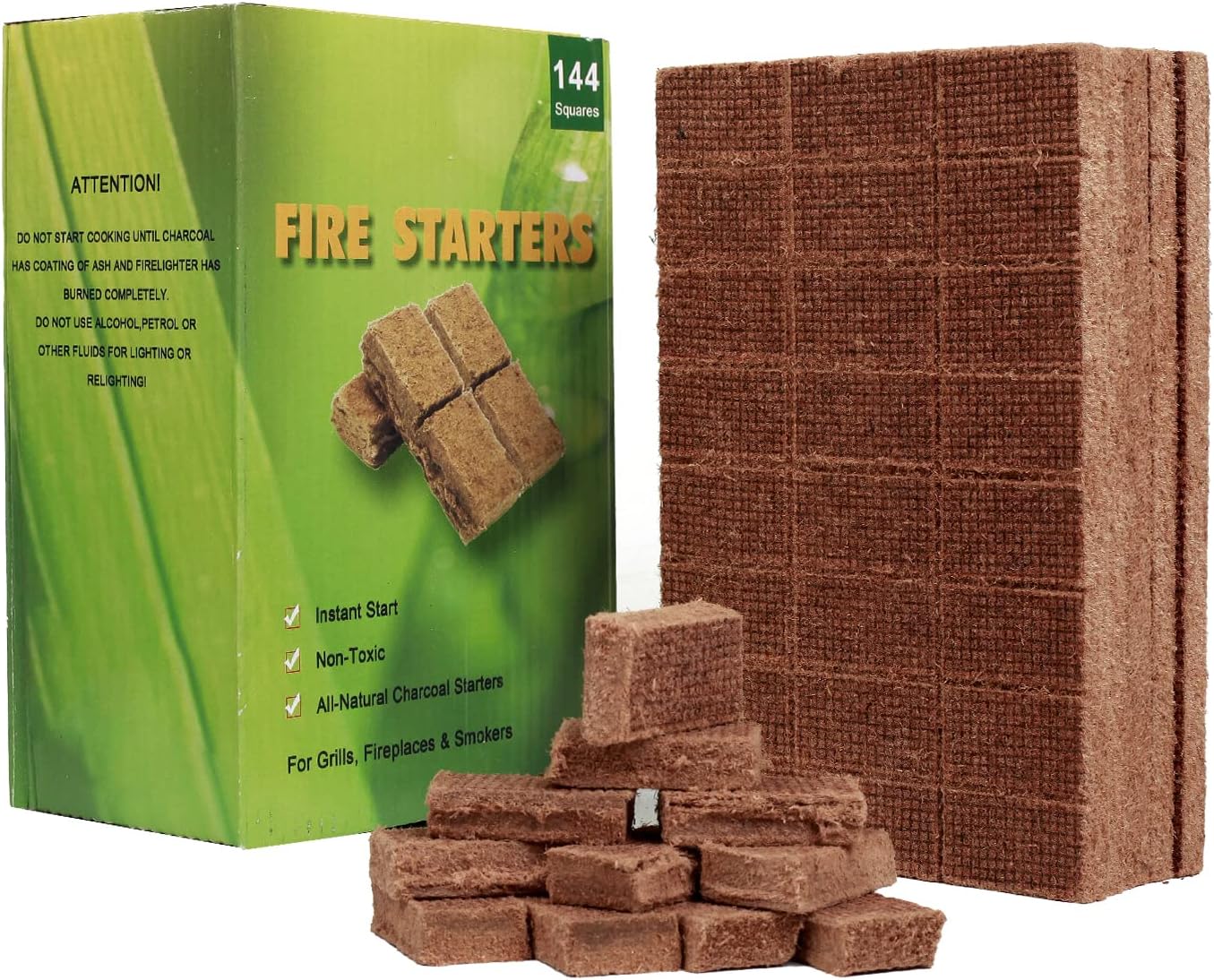 Bbcuepro All Natural Charcoal Fire Starters 144 PCS Cubes Lightning