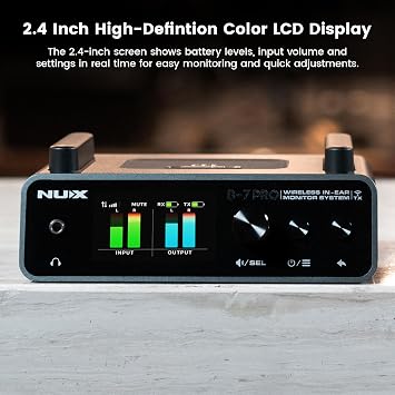 NUX B-7 Pro Stereo Wireless in-Ear Monitor System, 24-bit 48 kHz Stereo Audio, 2.4 GHz Interference-Free, Automatic Setup, 3-Level Stability, 5 Earphone EQ Presets, Range Up to 165 Ft