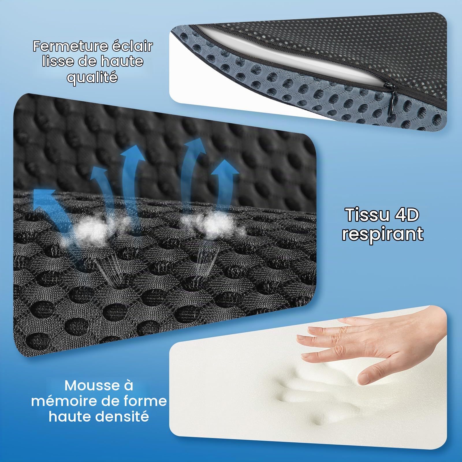 Qutool Coussin de Siège de Voiture en Mousse à Mémoire de Forme, Coussin de Siège de Conduite, Coussin de Siège D'appoint pour Voiture, Camion, Camionnette (Noir) (Lot de 2)