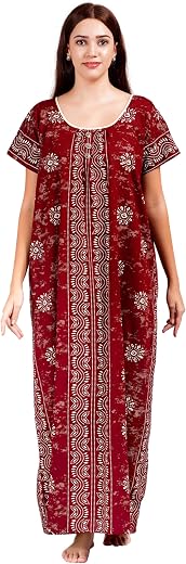 Breezly Women's Pure Cotton Short Sleeve Rajwadi Regular Nighty Rajasthani Nighty Rajasthani Gown Jaipuri Nighty Jaipuri G...