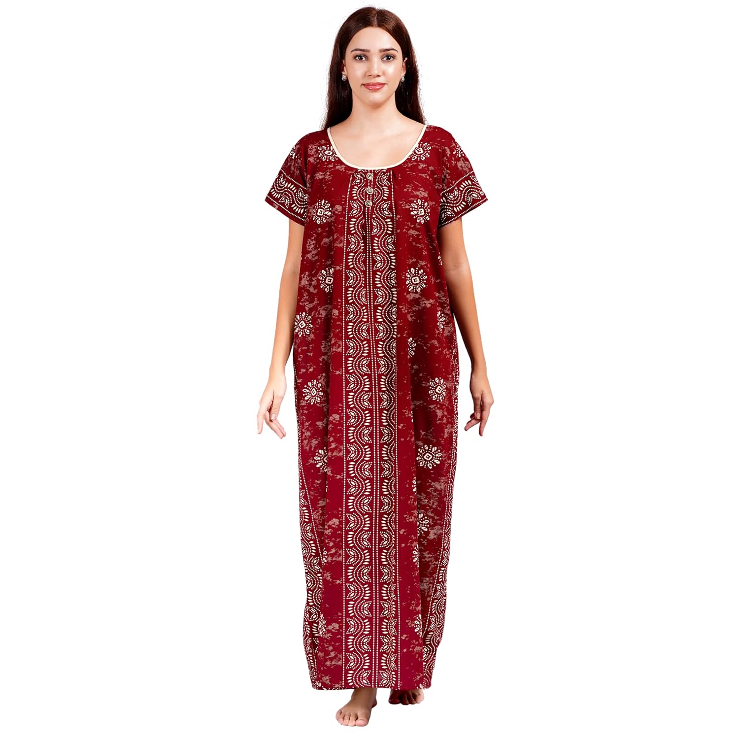 Breezly Women's Pure Cotton Short Sleeve Rajwadi Regular Nighty Rajasthani Nighty Rajasthani Gown Jaipuri Nighty Jaipuri G...