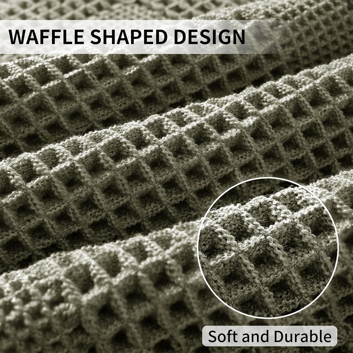 Waffle Bath Mat - Super Water Absorbing Bath Mat Quick Dry, Bathroom Rugs Non Slip Washable with Tassels, Rubber Backed Bathroom Mat for Bathroom Floor, Tub and Shower, 24" x 36", Olive Green