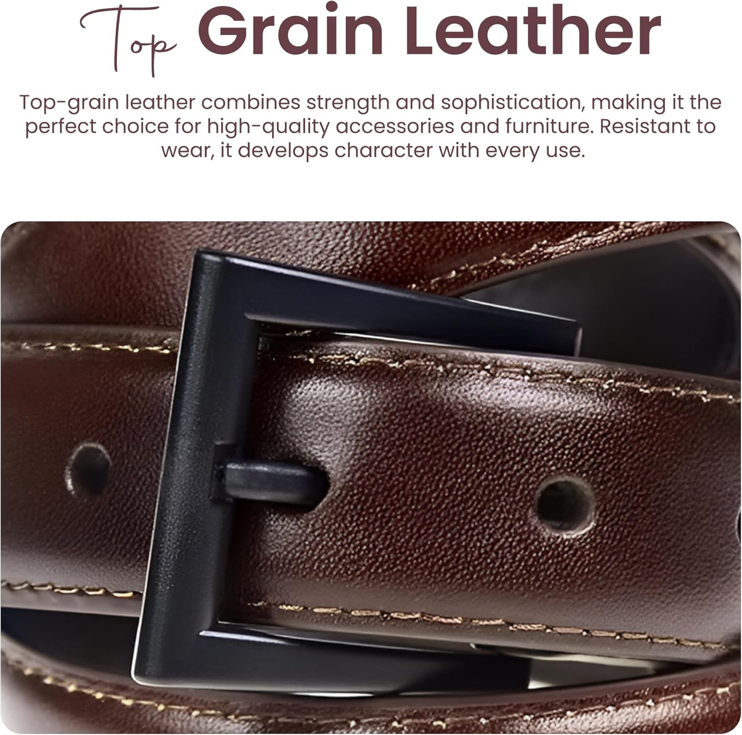 1 1/8” Top Grain Leather Belt 30mm| 100% Metal-Free | TSA Friendly, Hypoallergenic, Airport Friendly