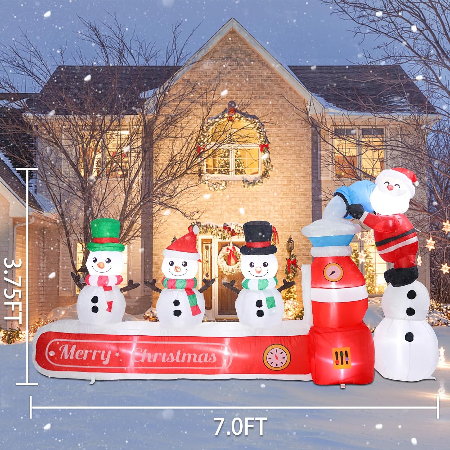 MUMTOP 7.0FT Long Christmas Inflatables Outdoor Decorations, Inflatables Santa Claus Snowman Blow up Merry Christmas Yard Decorations Built-in LED Lights for Outdoor Party Holiday Decor
