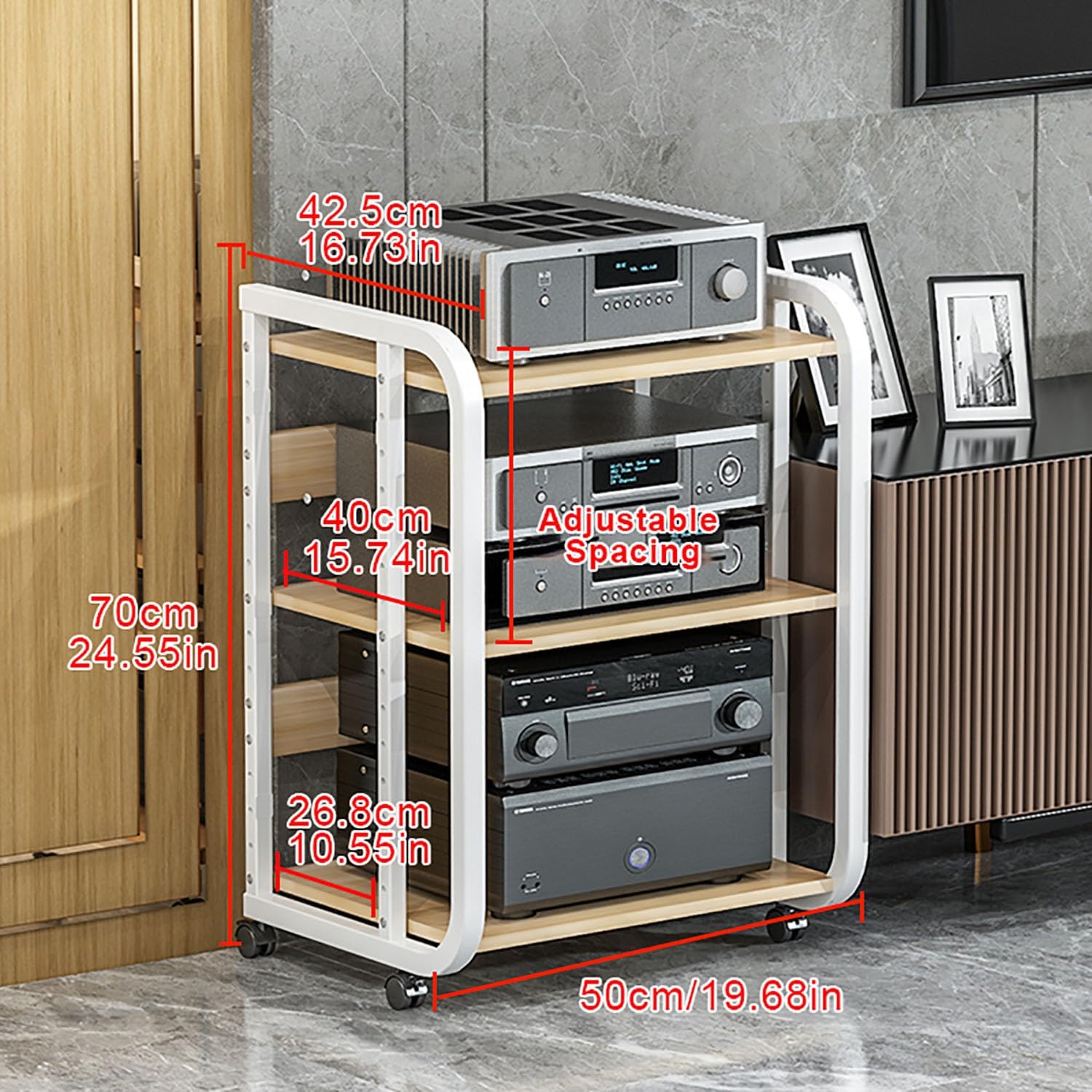 Mobile Porta Dvd/Dvd per Gaming con vano portaoggetti, Supporto angolare per dispositivi multimediali AV su Ruote, Supporto per Giradischi per Soggiorno, Sala Giochi, Studio Musicale (Nero 5