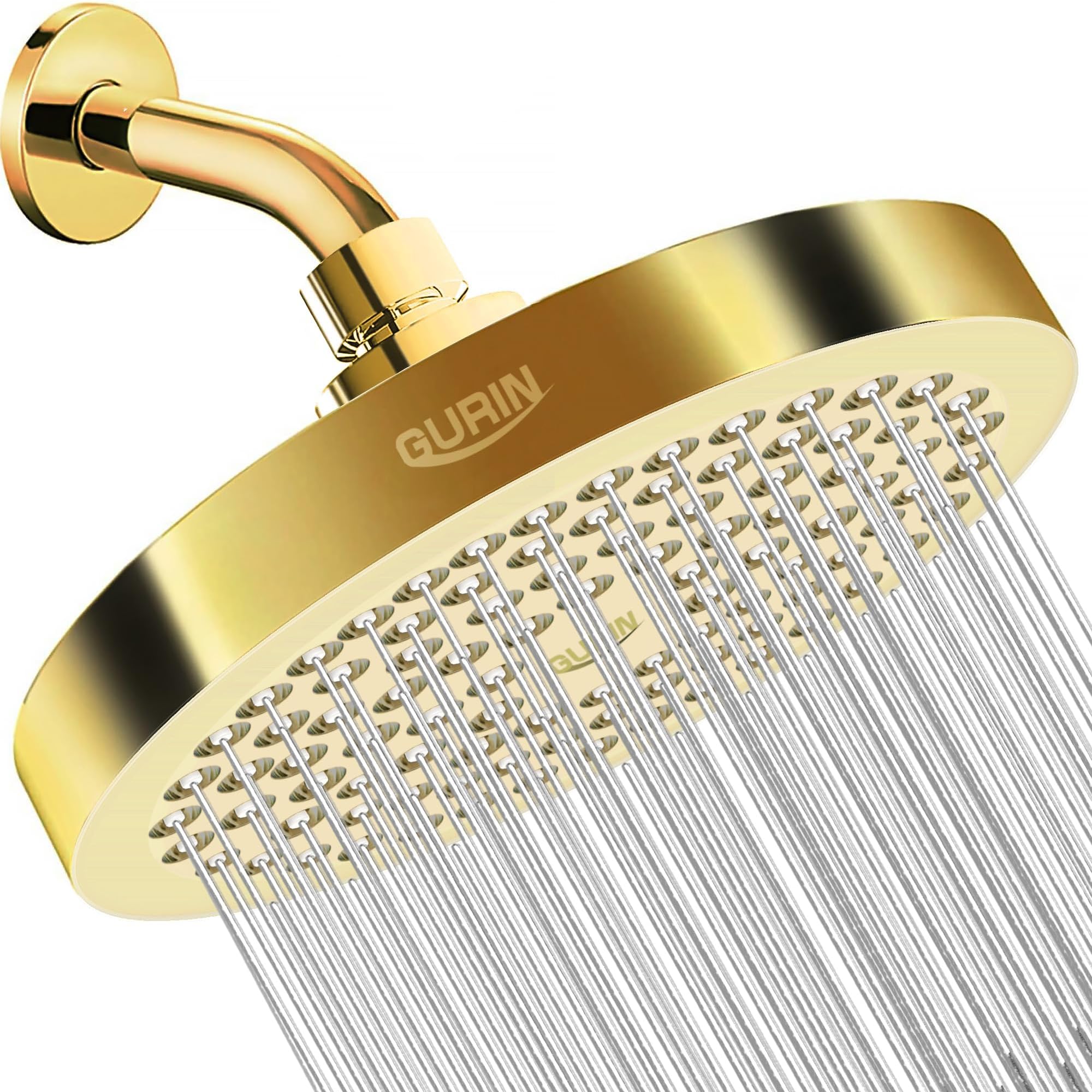 Shower Head High Pressure Rain, Luxury Bathroom Showerhead with Gold Plated Finish, Adjustable Angles, Anti-Clogging Silicone Nozzles