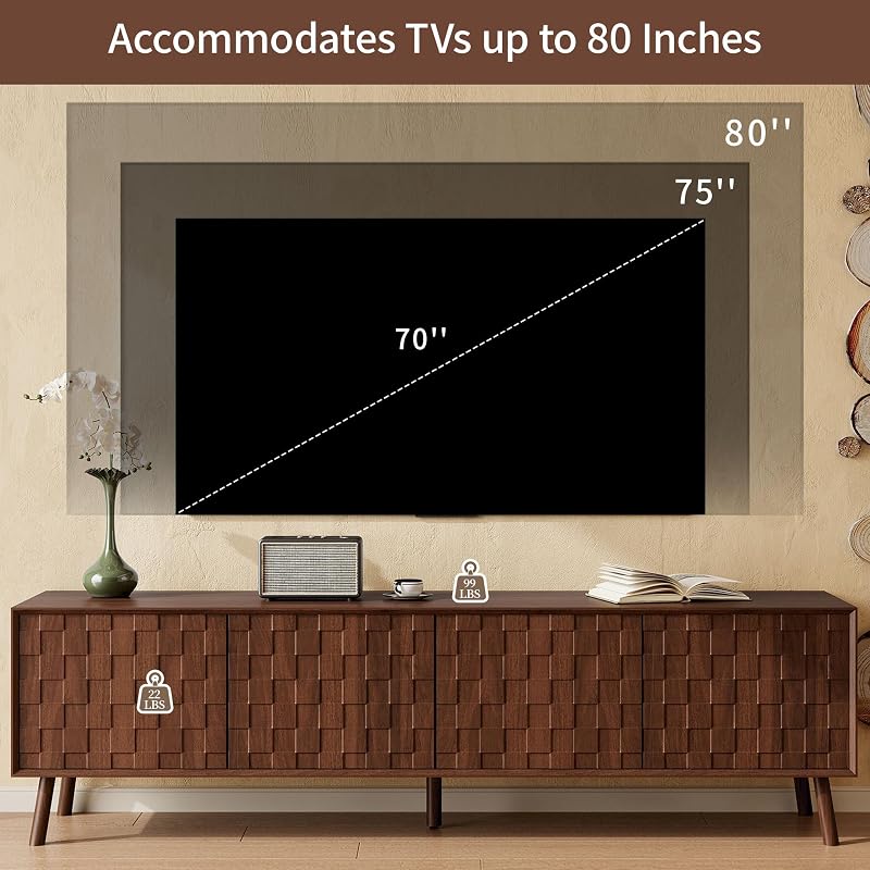 Merax 70" Mosaic Walnut TV Stand for TVs Up to 80" image 4