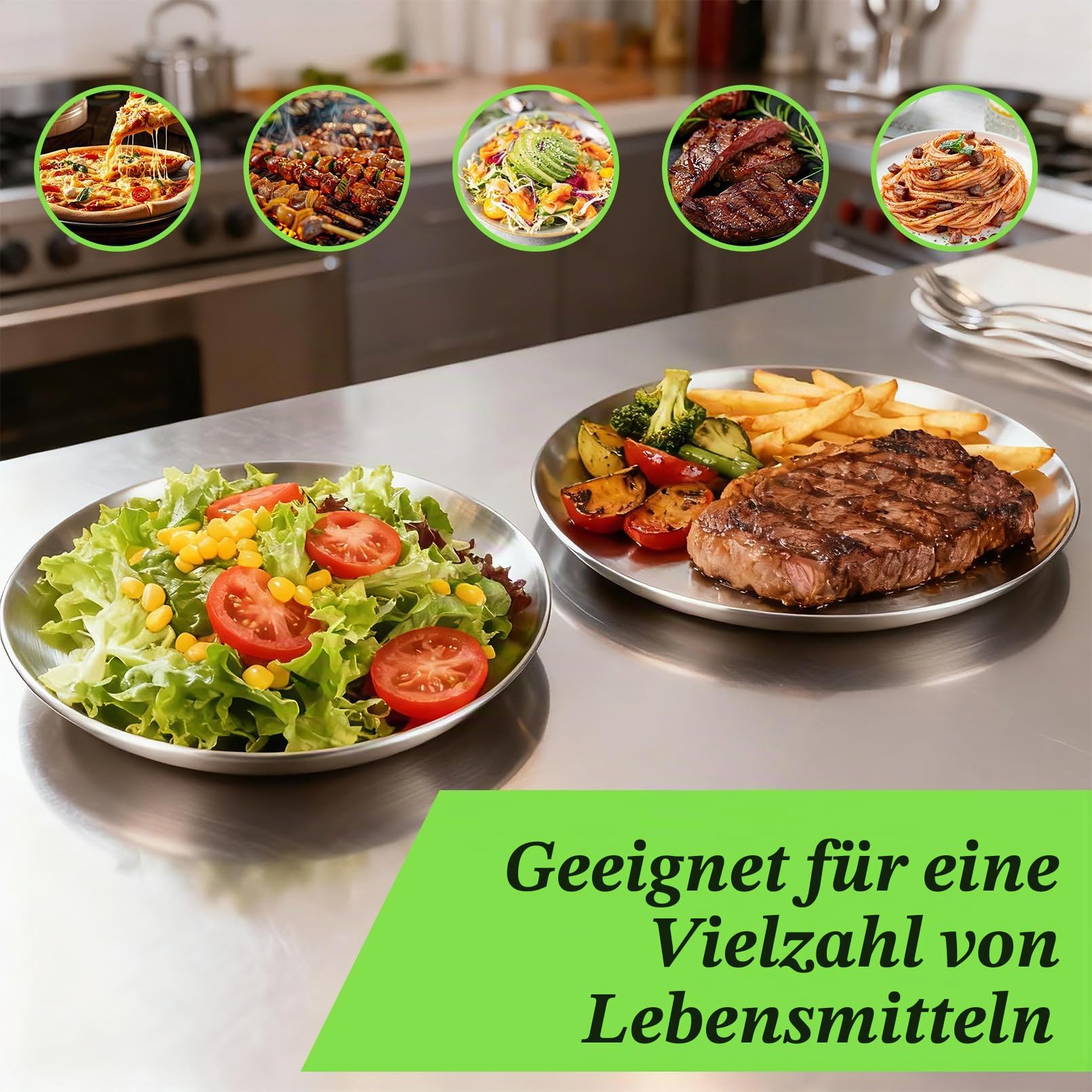 Jeffbaubl 2 Stück Pizzablech, Rund Edelstahl Pizzaform, Pizza Backblech für Backen Servieren, Pizza Blech aus Edelstahl, Einfach zu Reinigen, Spülmaschinenfest, Langlebig, 34x2,3 cm