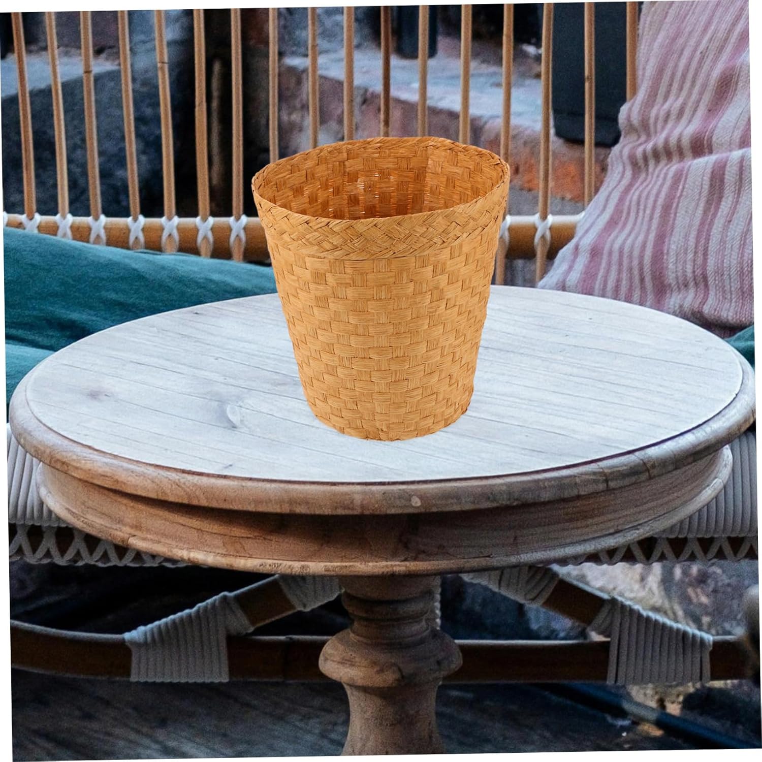Luxshiny Multi-Function Woven Trash Can Rustic Storage Basket for Bedroom Organization Design Natural