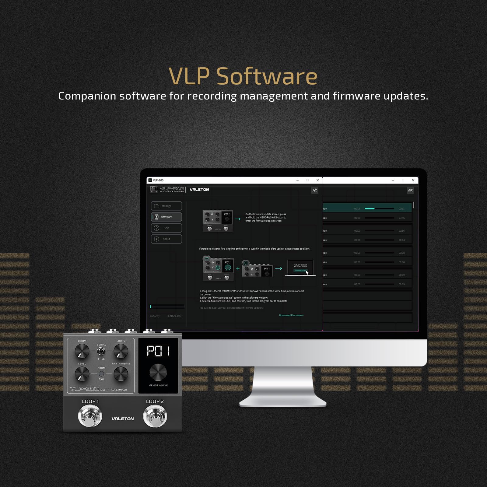 VALETON Looper Pedal Zweispur Stereo 99 Projekt Speicherplätze Software Unterstützung Looper für Gitarre, Bass, Keyboard, Gesang Drum Machine VLP-200