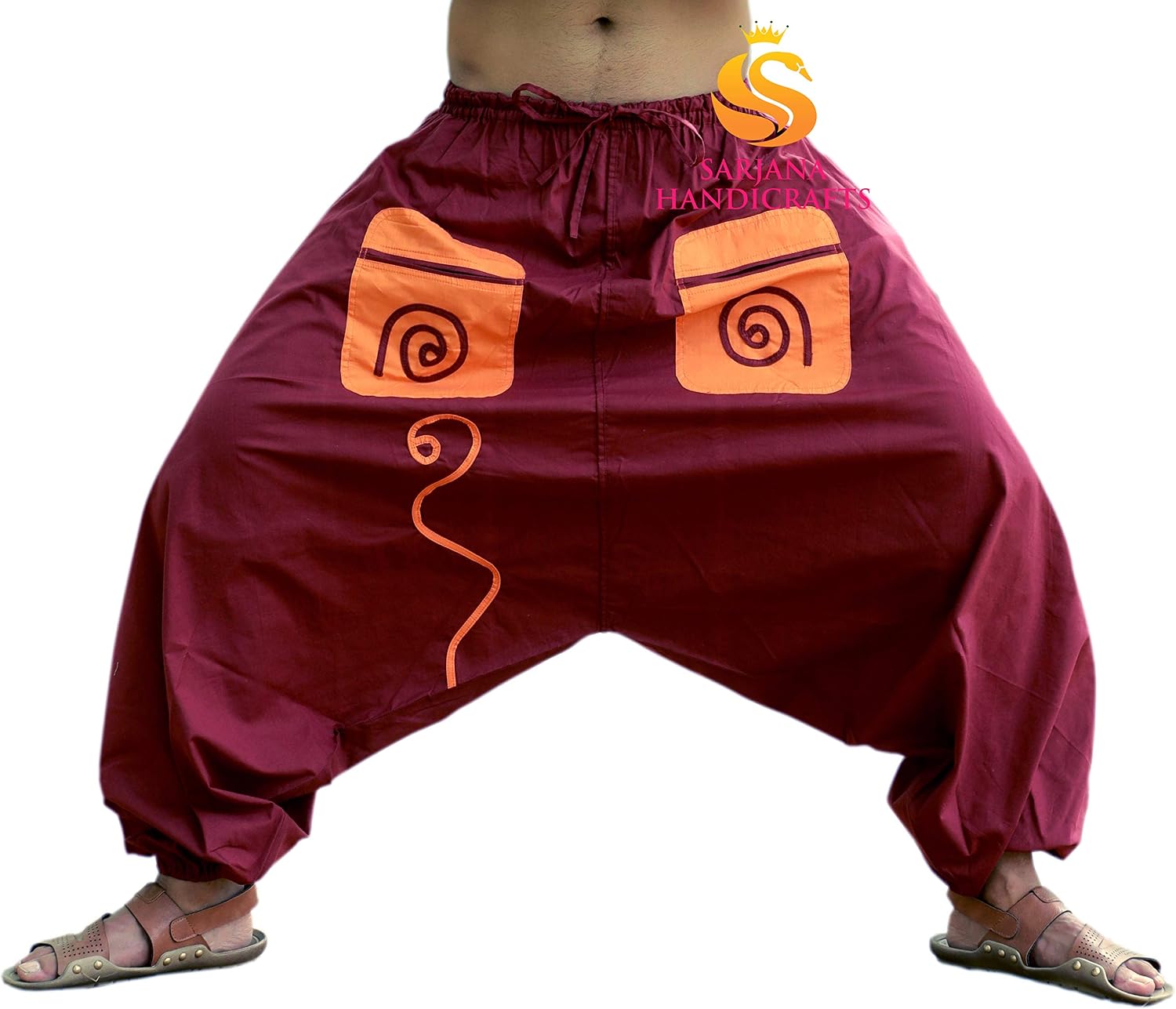 SARJANA Men's Cotton Pockets Harem Yoga Baggy Genie Hippie Pants