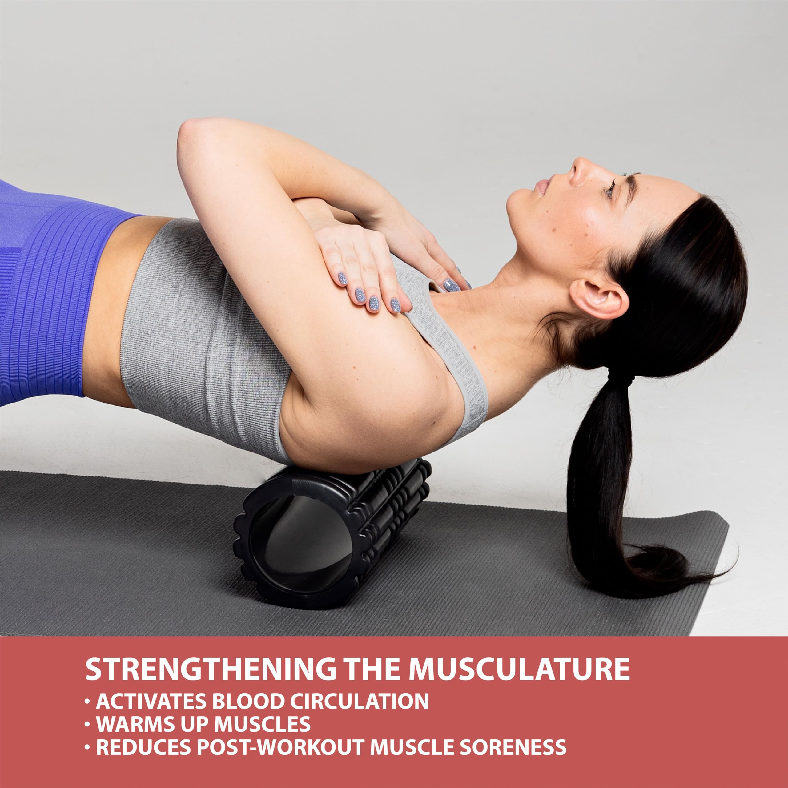 OUTLINER | Rullo per Stretching e Yoga - 33cm | Rullo Pilates | Rullo Massaggio Muscolare | Roller Palestra - Tutti i Gruppi Muscolari | Rullo Massaggio Muscolare Schiena | Nero