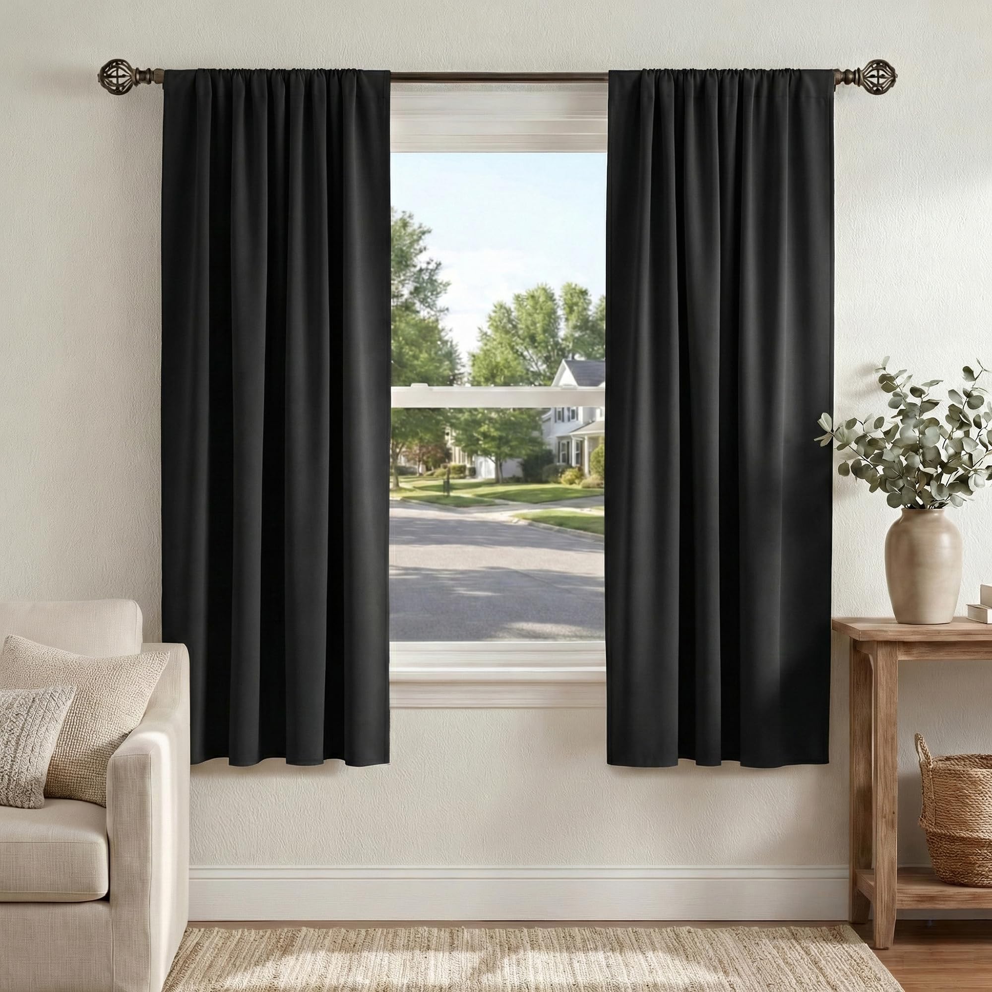 PONY DANCE Black Out Curtains 72 inch Long - Blackout Solid Rod P…