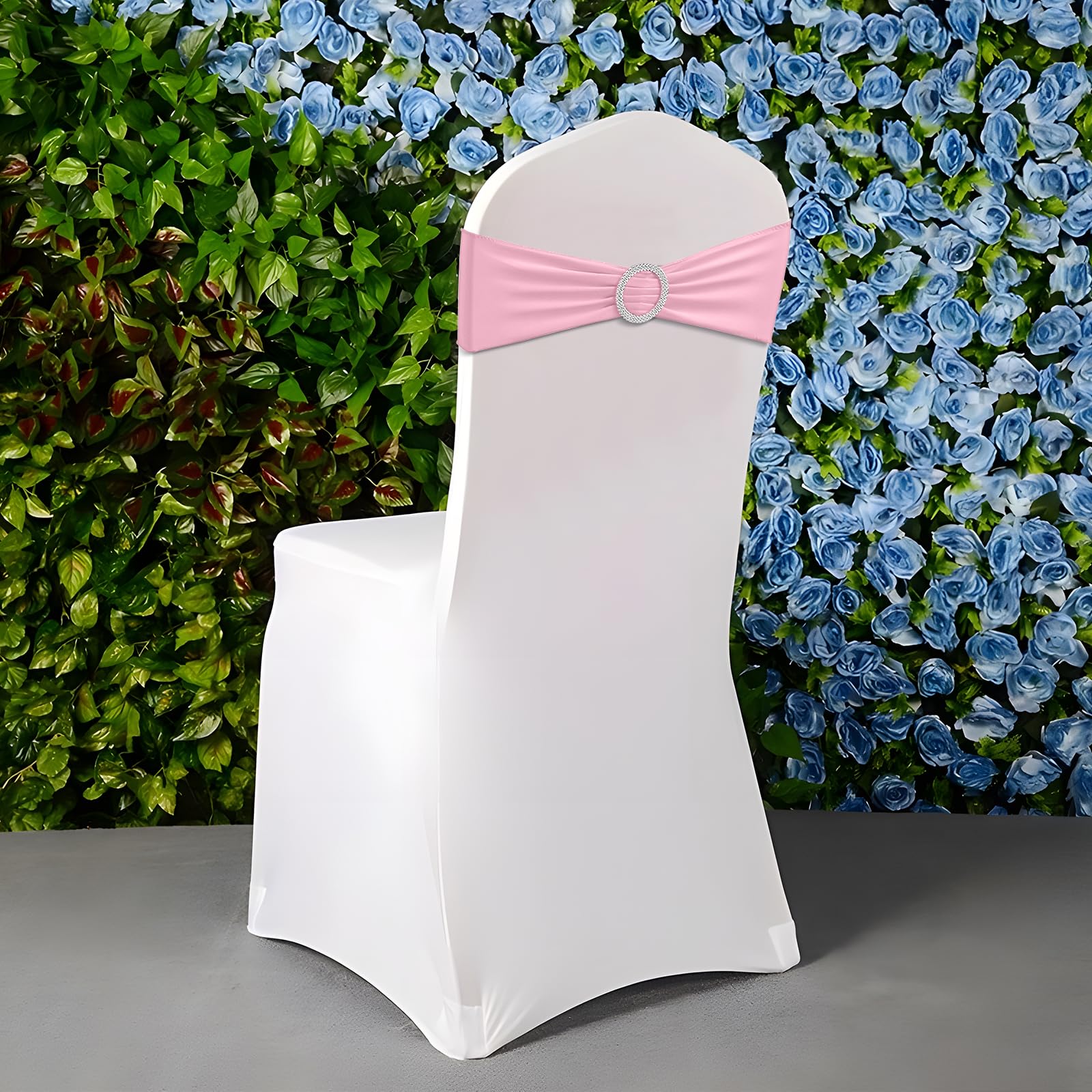 50 PCS Elastic Stretch Spandex Chair Covers Sashes Bands,Bows Sashes Chair Cover with Buckle for Wedding Party Ceremony Events for Folding Chairs Banquet Decorations Chair Decorations (Pink) - Image 4