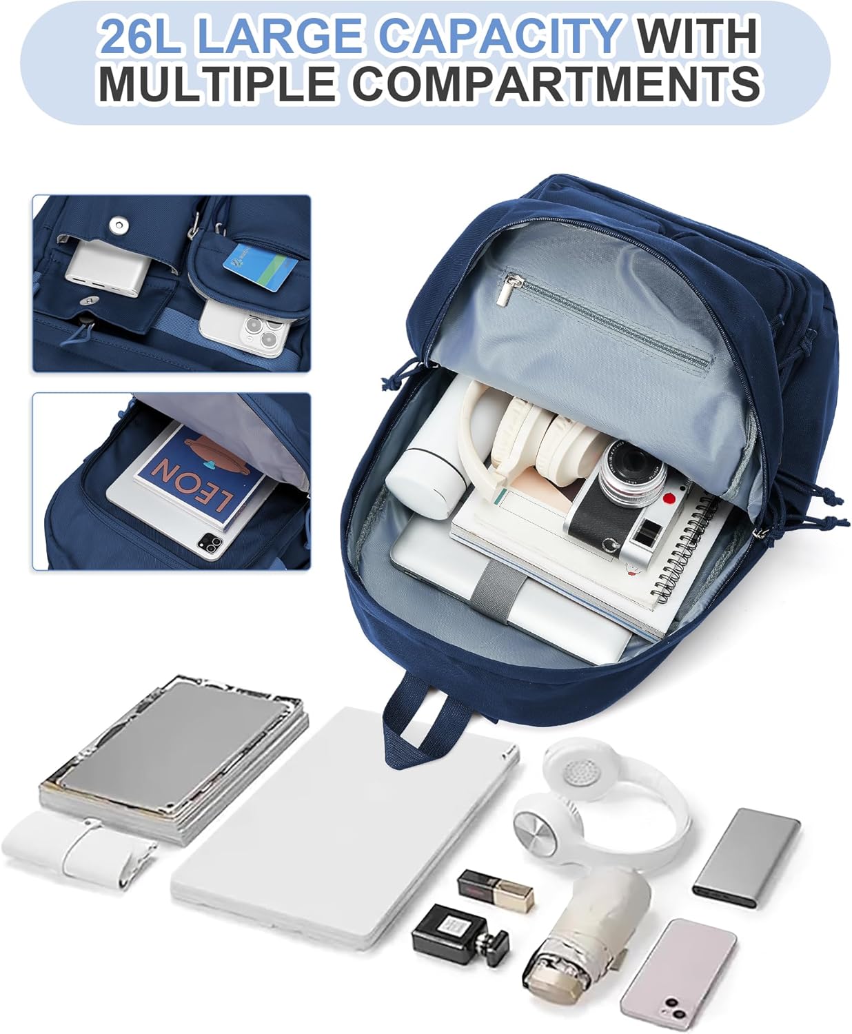 Aesthetic School Backpack for Women Men College Backpack With Lots Of Pockets Waterproof Travel Casual Daypack Cute Bookbag For Teens Girls Boys High School Bag(Blue) - Image 3