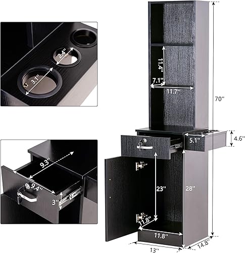 Miniatura 3 de BarberPub 3208 - Estación de peluquería para peluquería y cajón, almacenamiento para salón de belleza (Negro)