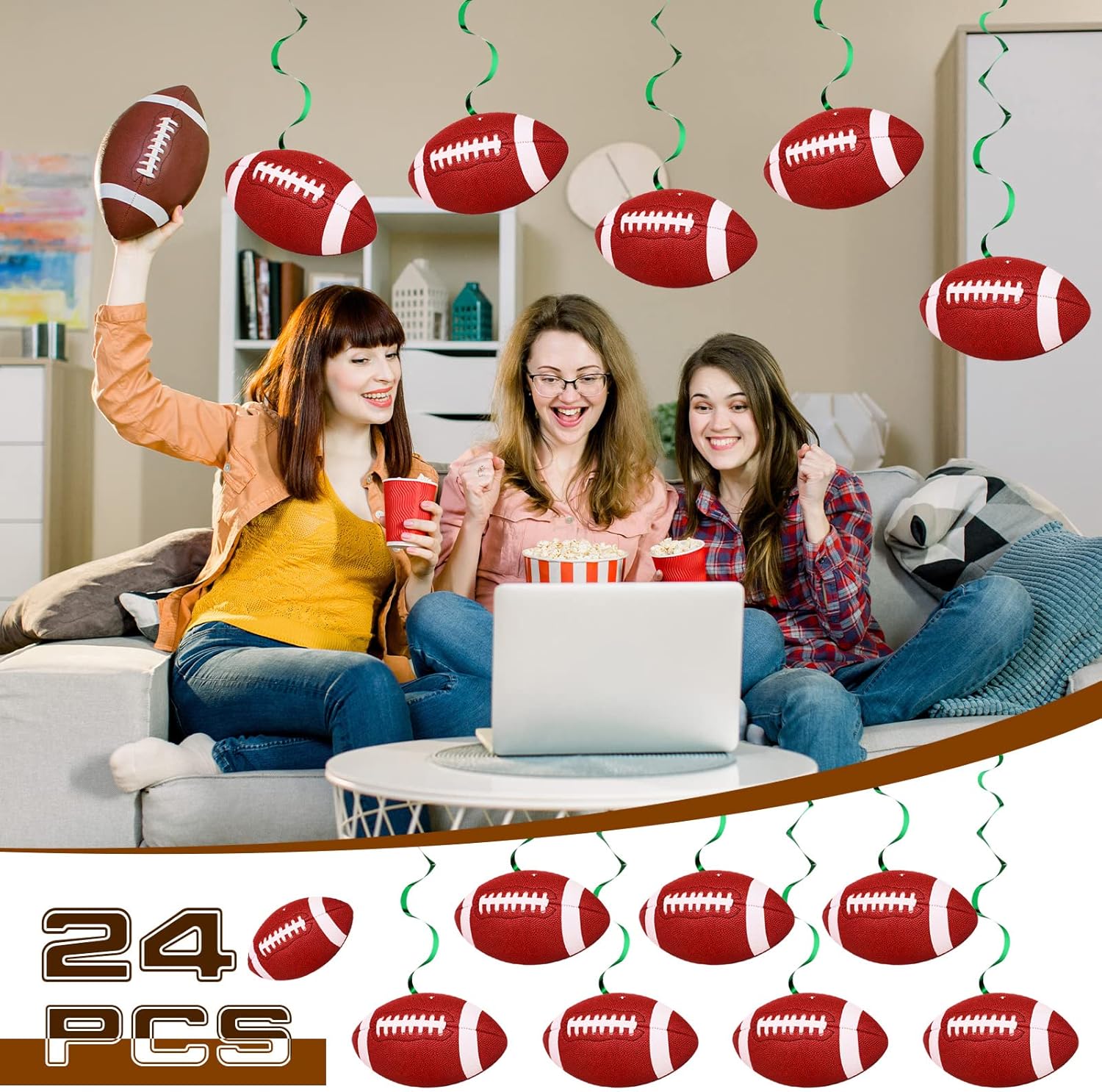 24 Pieces 7.9 Inch Football Party Decorations Football Hanging Swirls Football Party Supplies Sports Whirls for Football Bowl Game Day Football Fans Club Birthday Themed Home Decorations(Football)