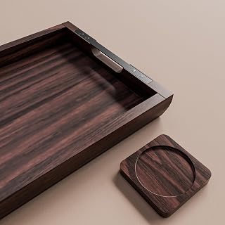 Large 17x13 inch Acacia Wood Serving Tray with Handles | Wooden Tray Board, Couch Tray for Dinner, Bed or Decor Yes, Perfect for Kitchen & Living Room,Free Complementary Acacia Coaster