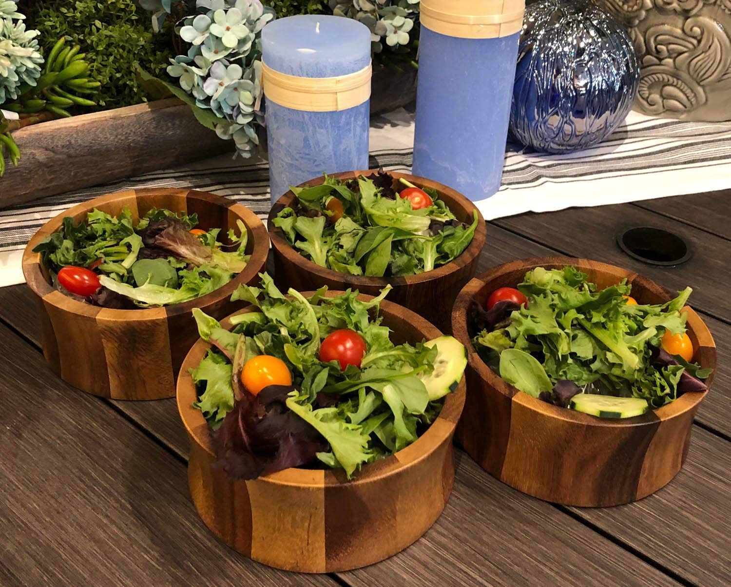 Kalmar Home Set de 4 Cuencos Individuales para Ensalada, 6 Pulgadas, Hecho de Madera de Acacia