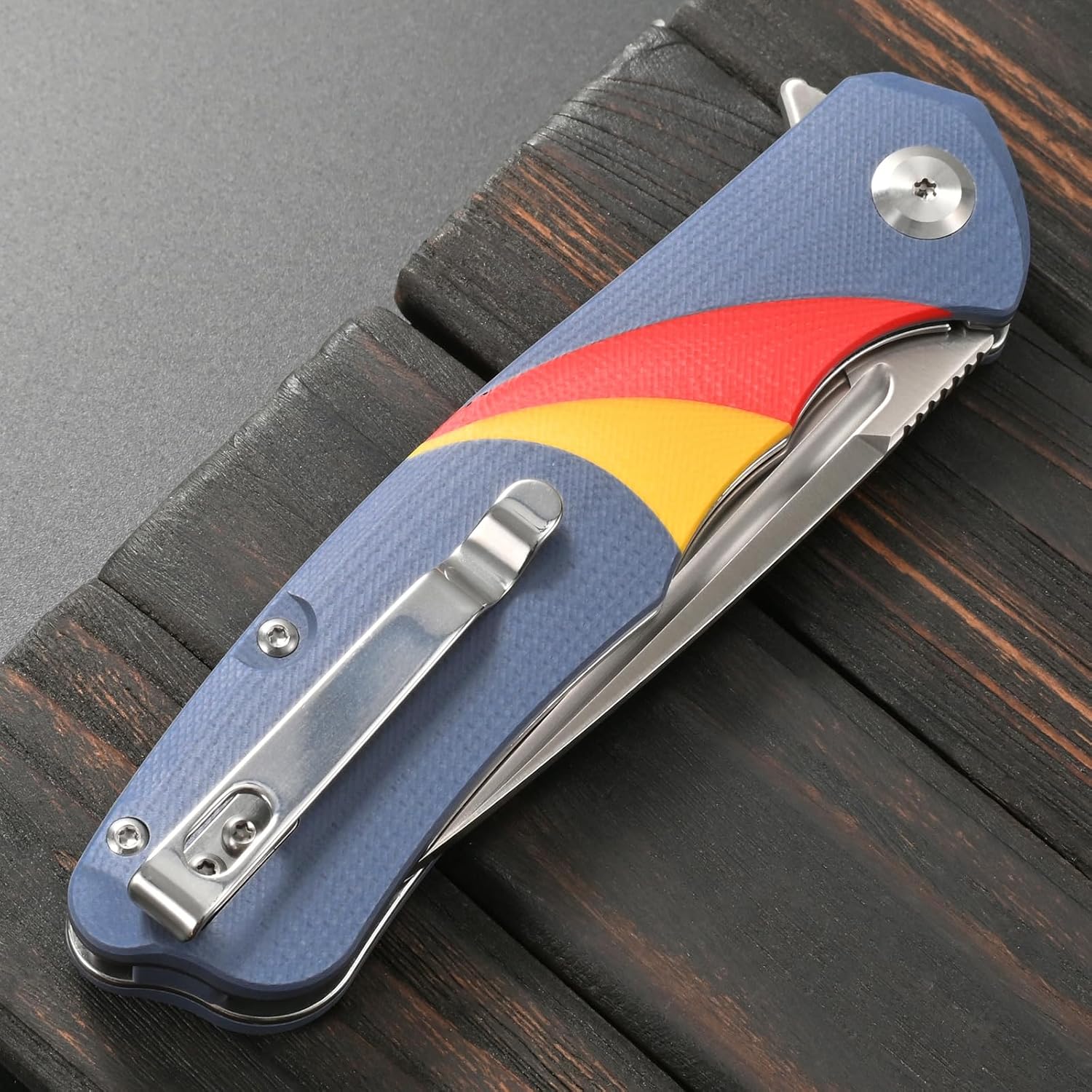 Sitivien ST132 Folding Knife,D2 Steel,G10 Handle EDC Knife with Liner Lock for Outdoor Hiking Camping(Blue)