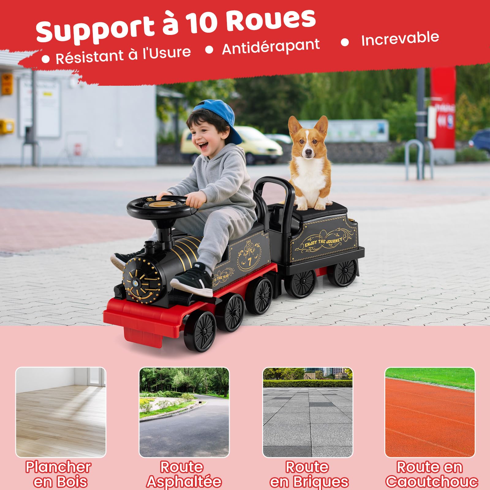 COSTWAY 6V Train Porteur Électrique Enfant 2 Places avec Sifflet et Musique