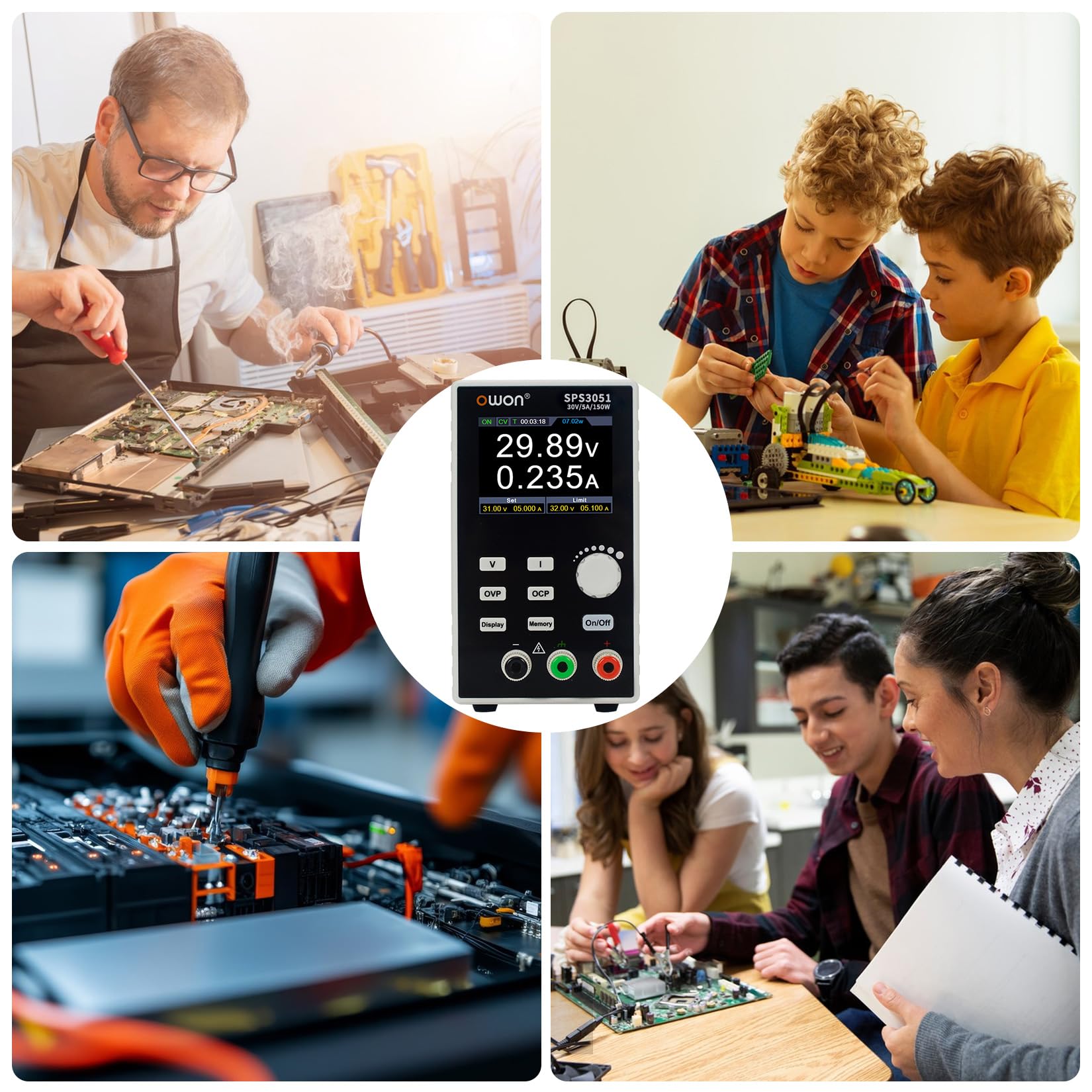 OWON SPS3051 DC-Netzteil Einkanaliges Programmierbares, Labornetzteil mit Ausgangsgenauigkeit bis zu 10mV/1mA, Ausgangsbereich 0-30V/0-5A, Ausgangsleistung 150W, 2,8-Zoll-TFT-LCD-Bildschirm