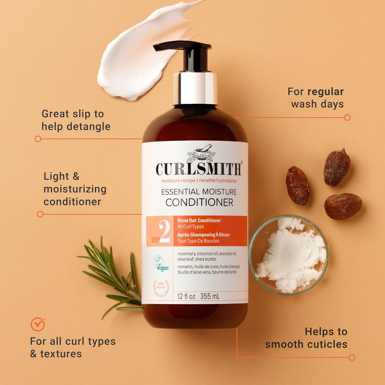 CURLSMITH Essential Moisture Conditioner - Hydrating Conditioner for Curly Hair, Lightweight and Softening, For All Curl Types, Vegan & Cruelty Free - Image 3