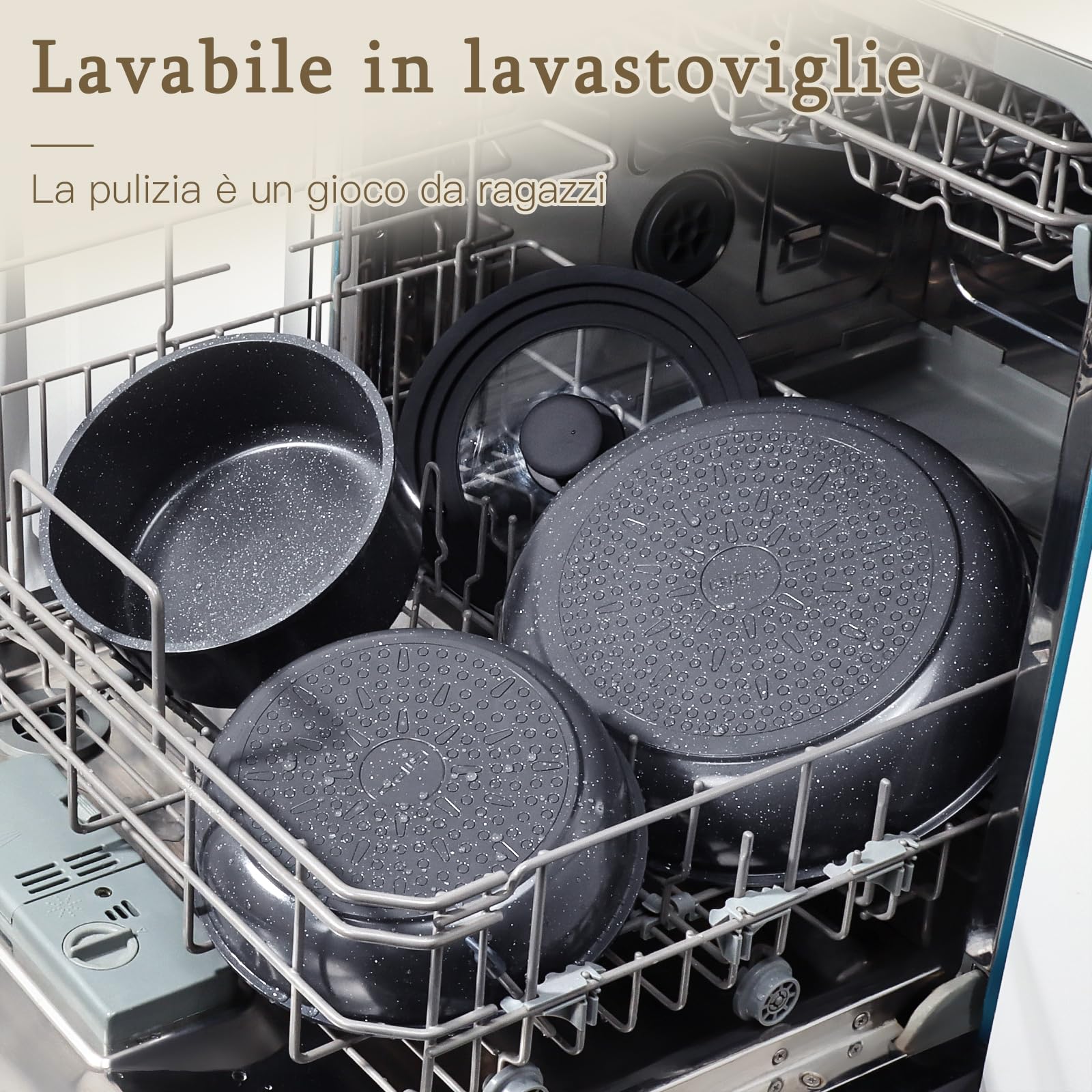 Set Di Padelle Antiaderenti GiPP Da 15 Pezzi per Camper, Nero | Manico Staccabile, Compatibili Con L'Induzione, Padelle Per Friggere E Salse In Vetro, Adatto ai Fornelli a Induzione