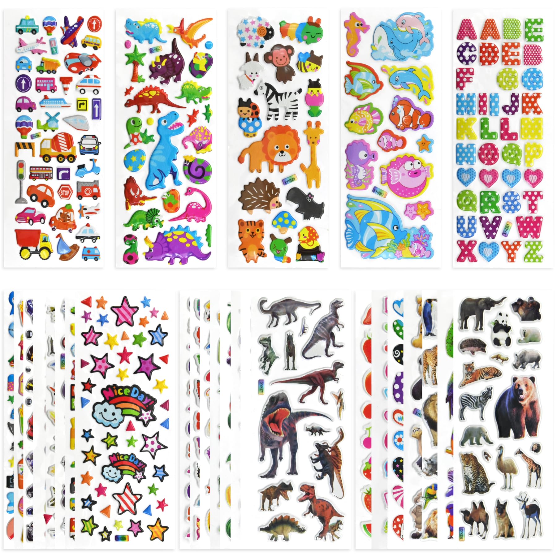 696 PCS 3D Puffy Stickers – 28 Sheets Reusable Foam Stickers with Animals, Dinosaurs, Sports, Vehicles & More, Waterproof Decorative Stickers for