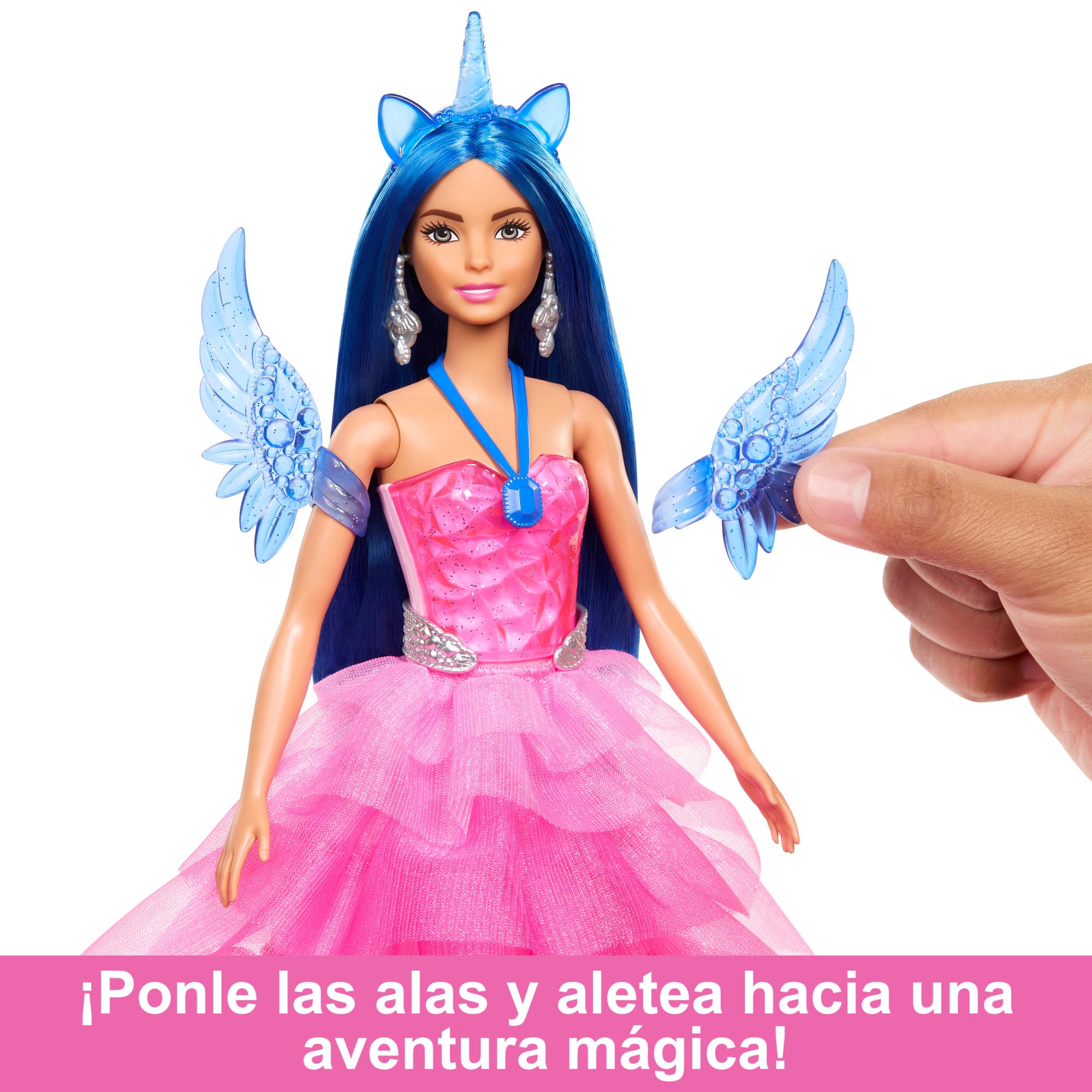 Barbie Hadacornio Zafiro Muñeca Unicornio con alas, Cuerno y Vestido Rosa, 65 Aniversario, Serie Un Toque de Magia, Juguete +3 años (Mattel HRR16)