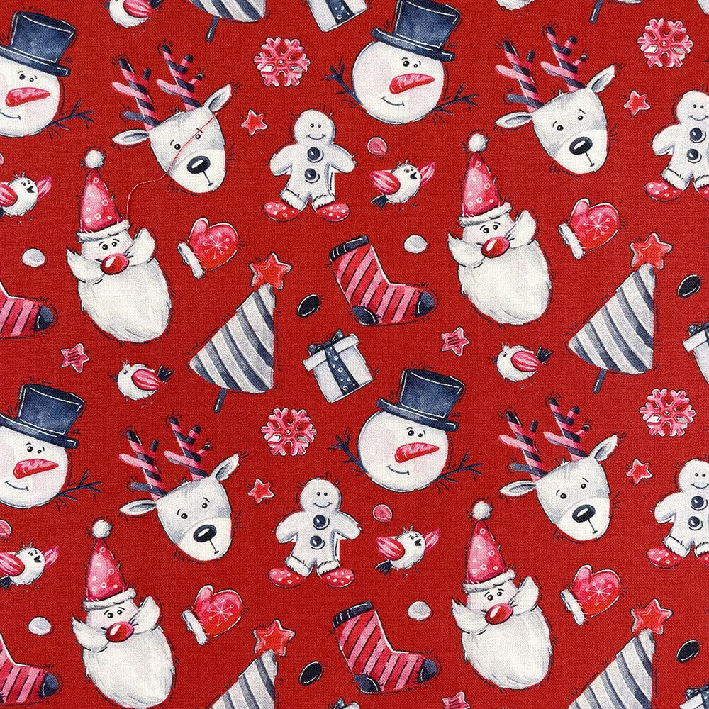 100% Cotton Christmas Fabric Material Sold By the Metre 140cm Wide - Christmas Crowd Red- CC348 - ONE METRE โ image 1