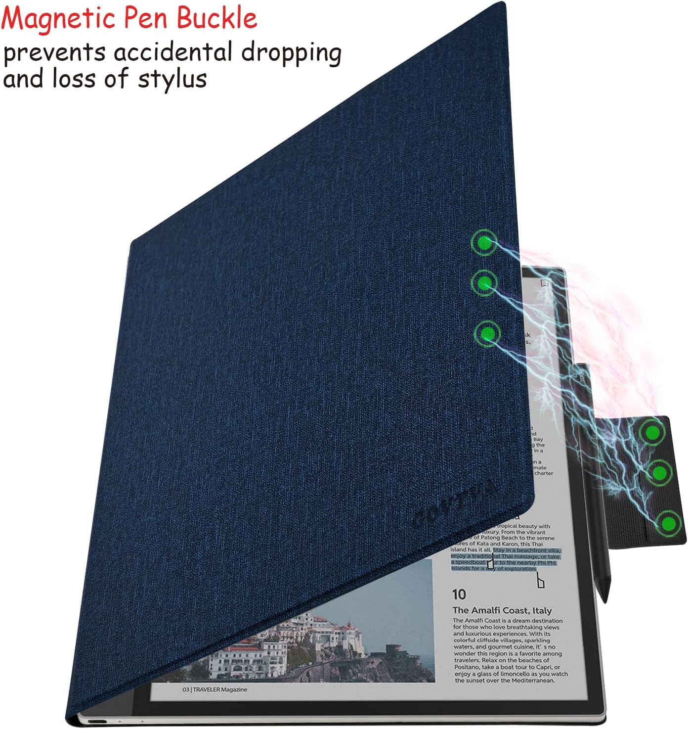 Magnetic Stand Case for Onyx Boox Tab X C 13.3 Color/Boox Note Max 13.3 (2025/2024 Released) Ultra-Thin Lightweight Leather Cover with Magnetic Pen Buckle, Auto Sleep/Wake (Cloth Bark Blue)