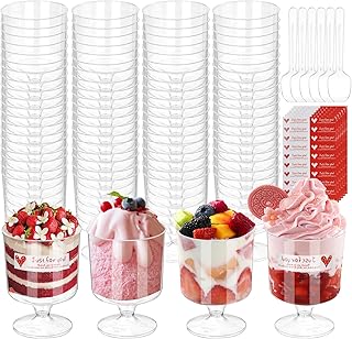 185 Pack 5oz Mini Dessert Cups with Spoons, Clear Parfait Shooter cups with Stickers, Perfect for Party Event Wedding Baby Shower, Ideal Size for Yogurt Fruit Ice Cream Pudding Jello Desserts