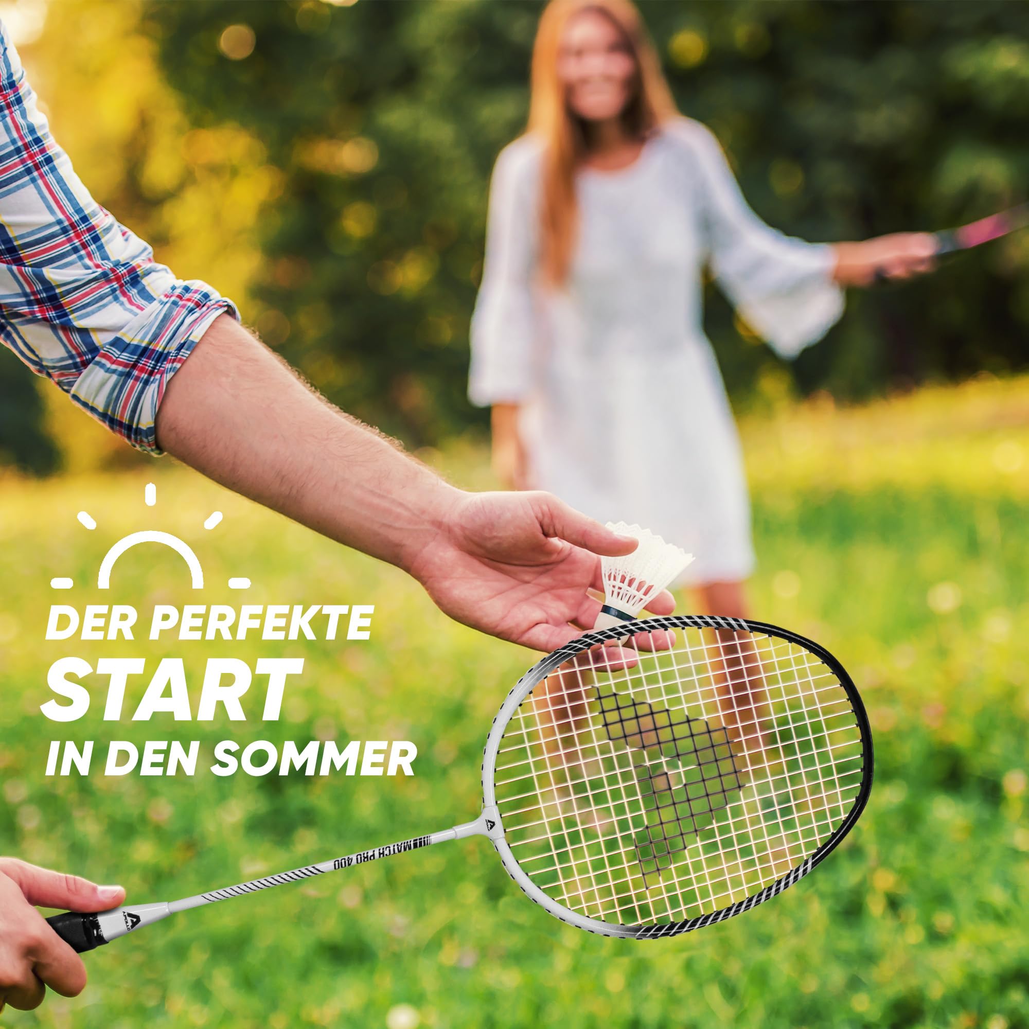 Apollo Badminton Set Match Pro 400 - Badmintonschläger für Kinder und Erwachsene, besonders leichte Badminton Schläger mit Alu Rahmen, Federballschläger Set für Training, Sport und Spaß, mit Tasche