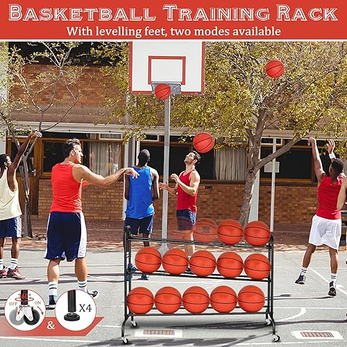 Miniatura 3 de FHXZH Soporte de entrenamiento de baloncesto  Soporte de equipo de entrenamiento de pelota inclinable, carrito de almacenamiento rodante con ruedas,