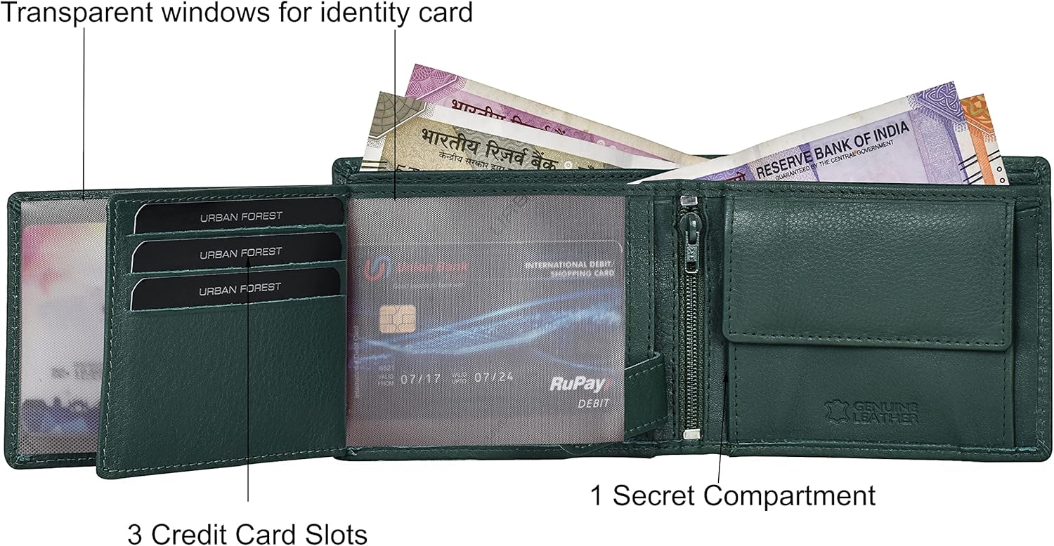 URBAN FOREST Oliver Leather Wallet for Men, Green with Pen, RFID