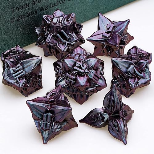 Miniatura 30 de ARUOHHA DND - Juego de dados de metal con diseño de números de hoja negra, dorados, dados poliédricos con caja, 7 dados D y D, juegos de rol D20