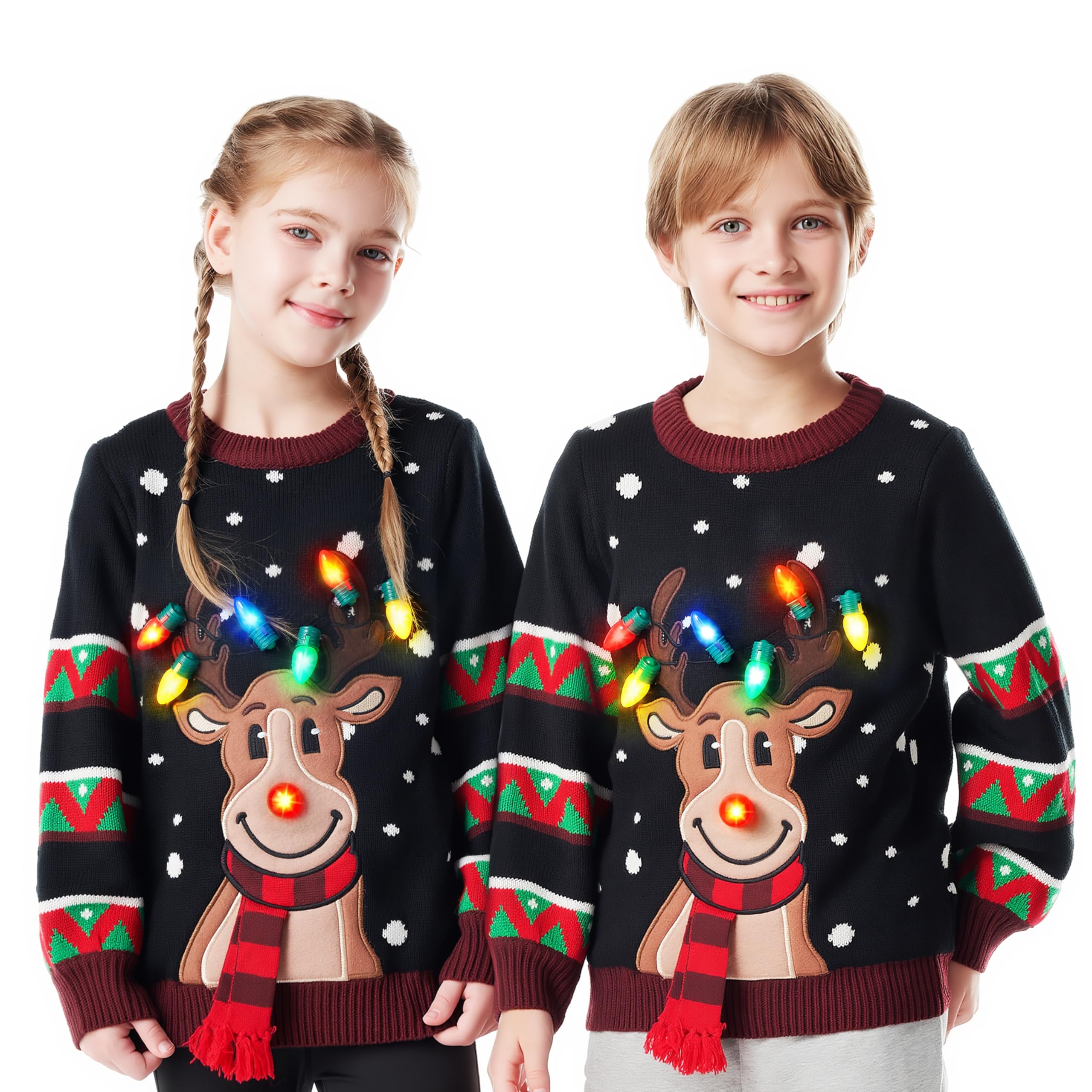 JOYIN Ugly Christmas Sweater Women Men Couples, LED Light Up Ugly Christmas Sweater Kids 2025, Holiday Party Pullovers