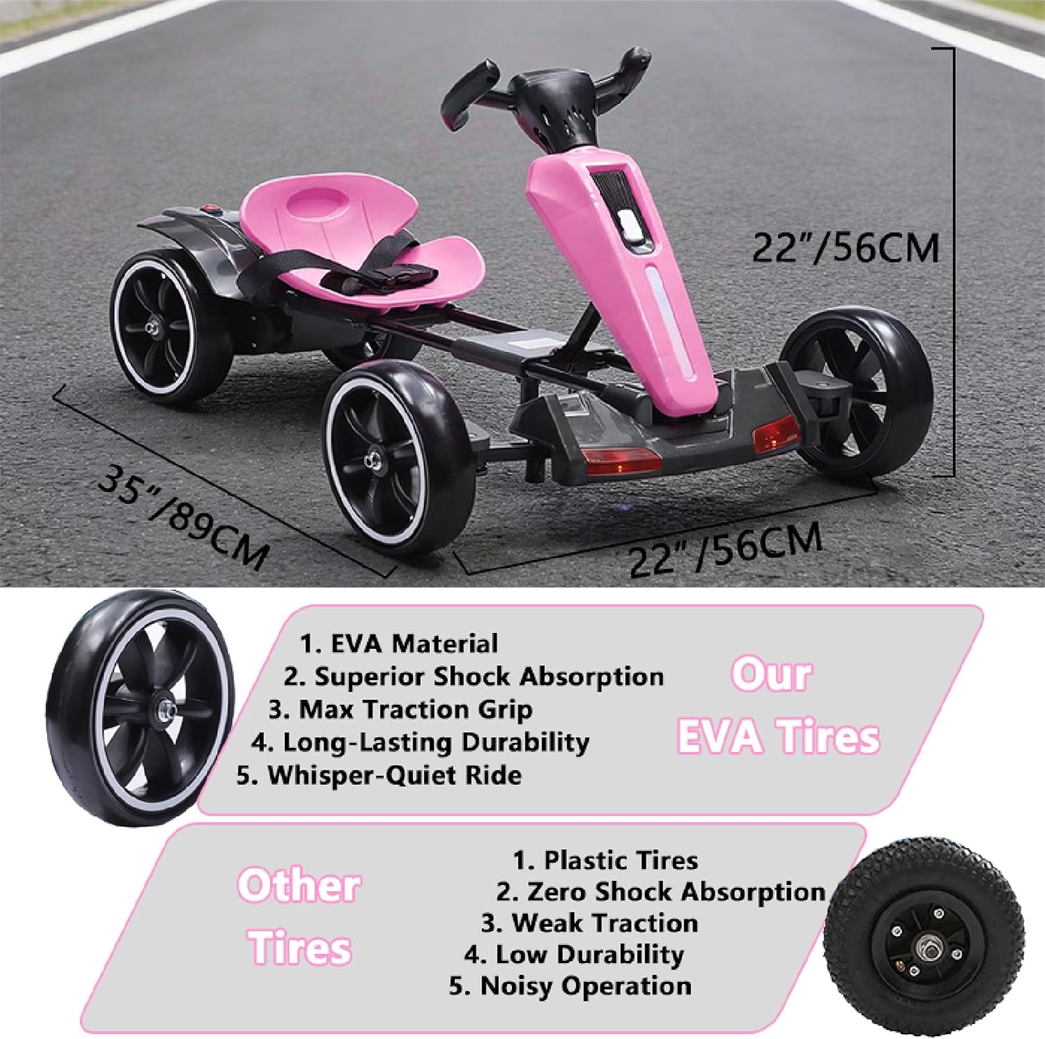 Electric Go Kart for Kids Ages 3-8, Outdoor Pedal Go Kart with Adjustable Seat & 4 Wheels, Foldable Electric Go Cart for Boys and Girls, 12V, Portable (Magenta)