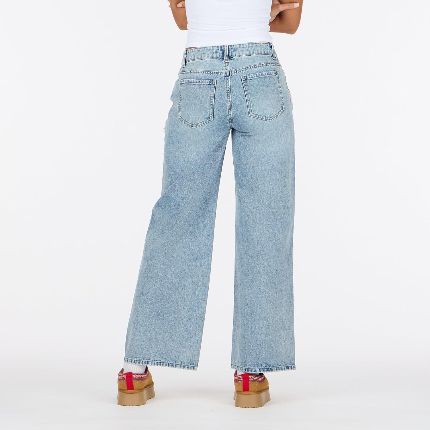 Forever 21 Women’s Low Waist Wide Leg Denim Jeans with Heart Patch Details