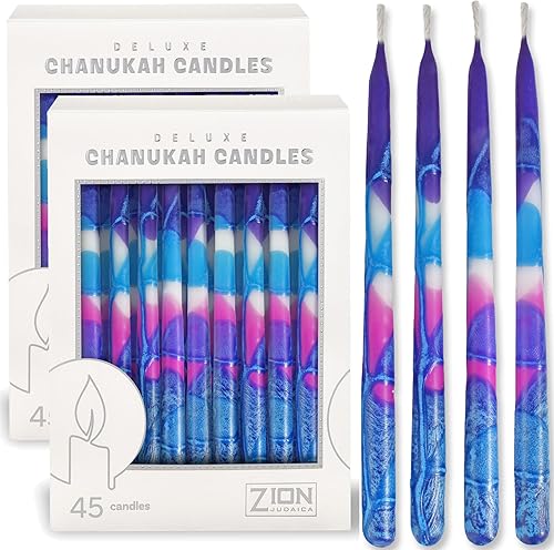 Juego de 45 velas de Hanukkah sin goteo de alta calidad, se adaptan a menorás estándar, velas delgadas y cónicas de Janucá para ocho noches de