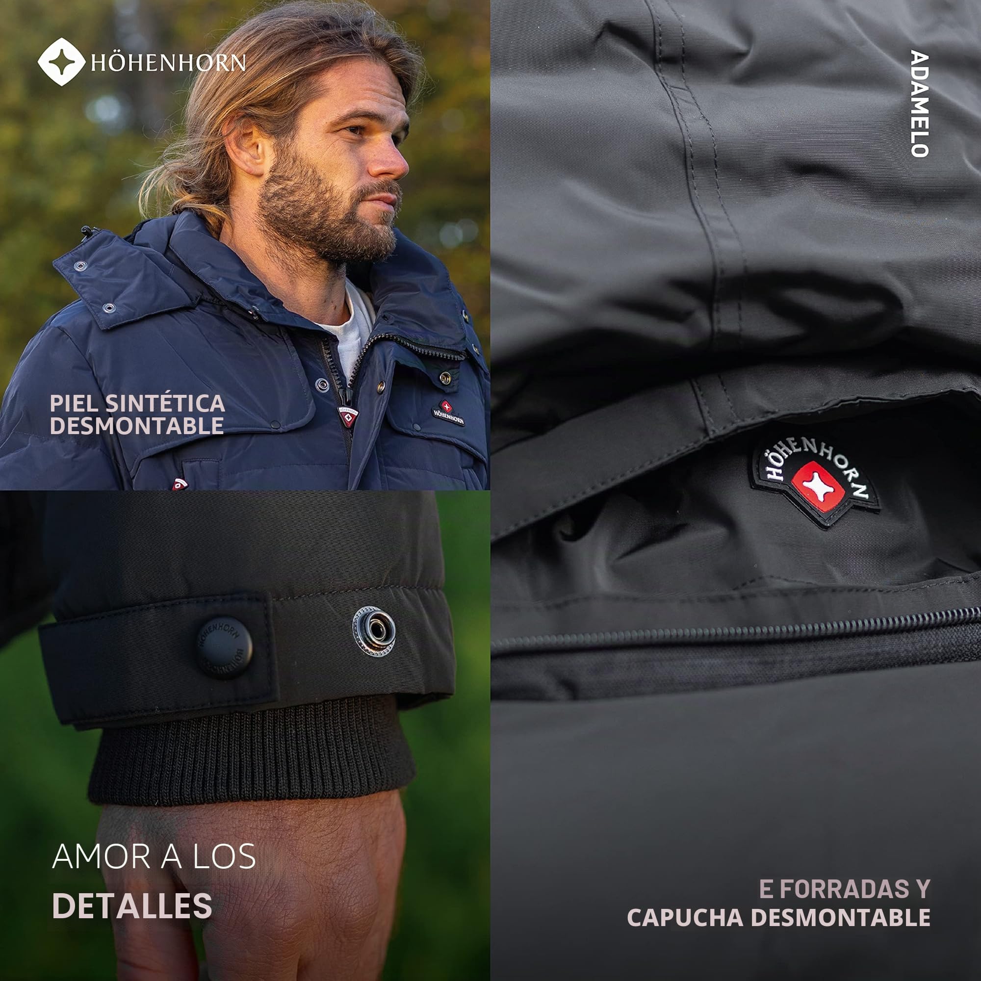 Höhenhorn Adamelo - Chaqueta acolchada para hombre con forro, chaqueta de invierno con cuello de piel sintética desmontable