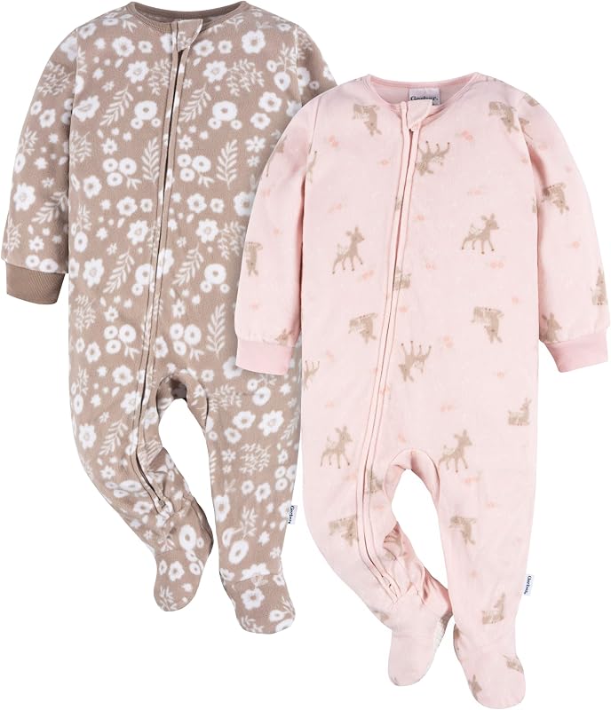 Gerber Baby Girls 2-Pack Flame Resistant Fleece Footed Pajamas