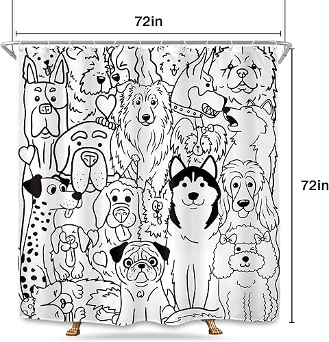 Miniatura 6 de SVBright Divertida cortina de ducha con diseño de perro, 72 pulgadas de ancho x 72 pulgadas de largo, diseño de dibujos animados en blanco y negro